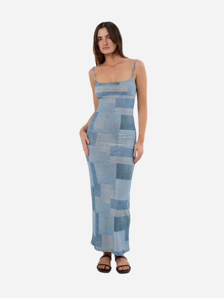 THRILLS WOMEN'S SHADES OF INDIGO MESH DRESS