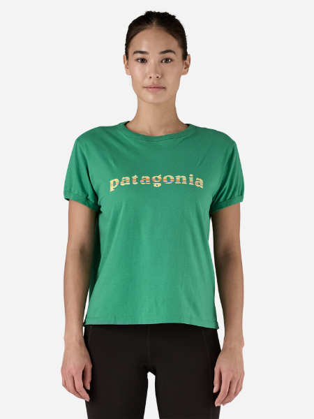 WOMEN'S '73 TEXT LOGO ORGANIC RINGER TEE HEARTLEAF GREEN