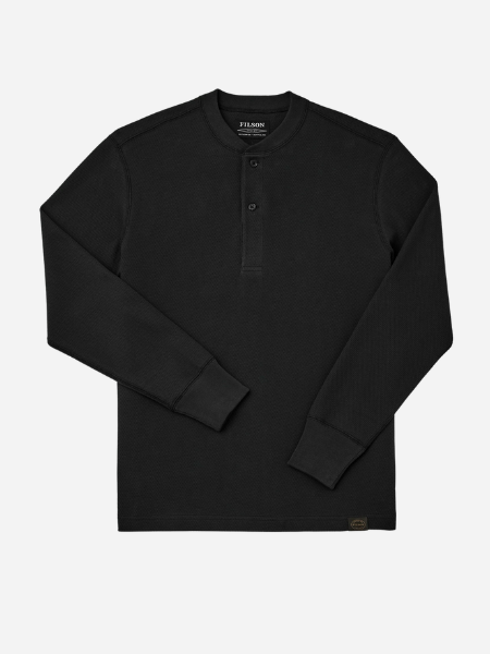 FILSON WAFFLE KNIT HENLEY: FADED BLACK