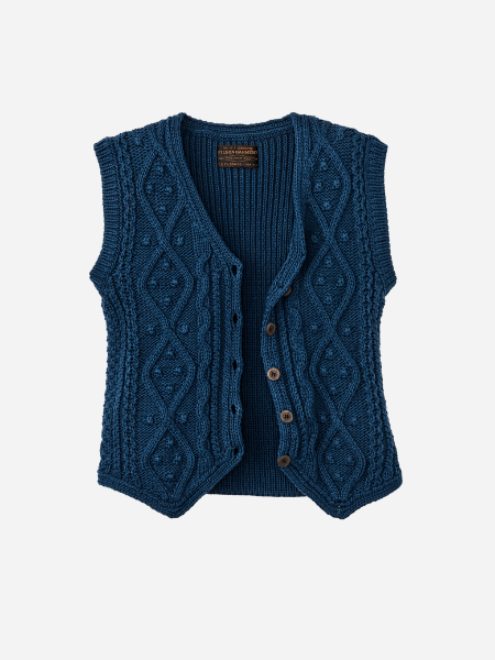 FILSON WOMEN'S 3GG RUSTIC CABLE KNIT VEST: DEEP BLUE