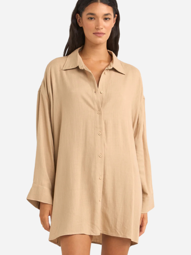 RHYTHM SUN RAY LONG SLEEVE SHIRT DRESS -SAND