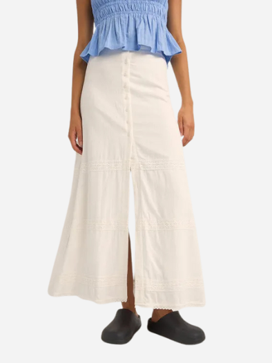 RHYTHM PEARL BUTTON FRONT MAXI SKIRT- WHITE